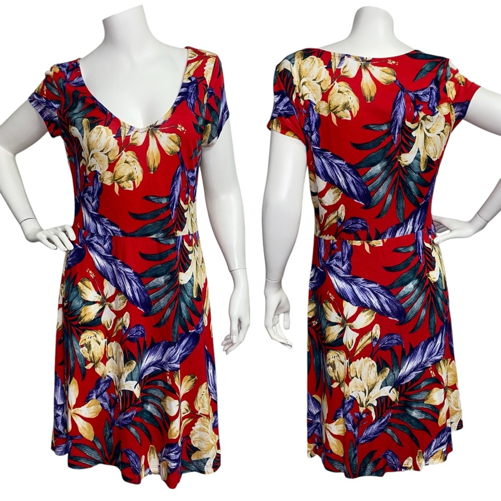 Lascana Venus Red Tropical Floral Dress Women Medium Hawaiian Vacay Summer Work